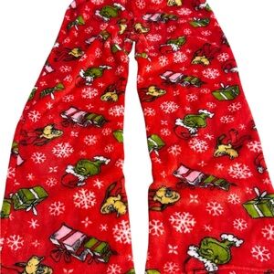 Dr. Seuss The Grinch women’s Fuzzy Pajama Pants Red Christmas Sleepwear Medium